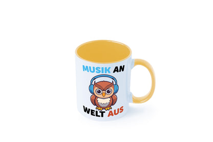Musik an Welt aus | Eule hört lustiger Spruch Geschenk Humor Geschenkidee Tasse