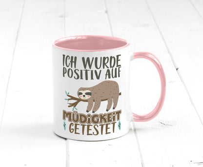 Positiv auf Müde getestet lustiger Spruch Geschenk Humor Geschenkidee Tasse