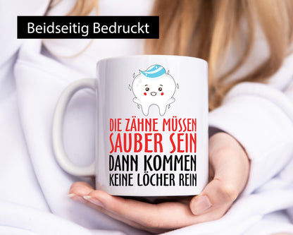 Sauber Zähne lustiger Spruch Geschenk Humor Geschenkidee Tasse