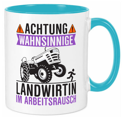 Landwirtin im Arbeitsrausch | Bauer Achtung! lustiger Spruch Geschenk Arbeit Tasse