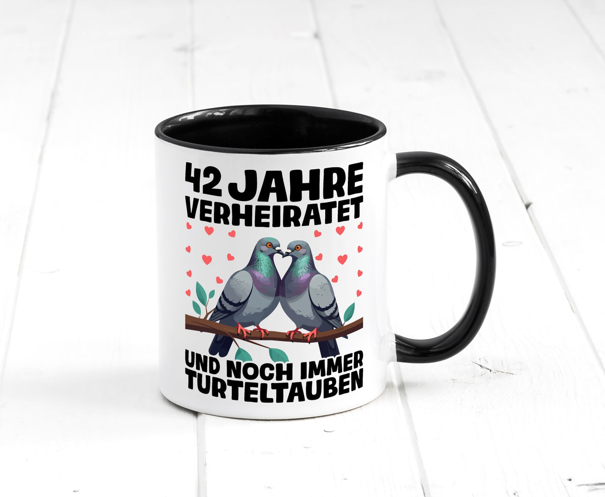 42 Jahre verheiratet | Turteltauben Ehe Ehepaar lustig Humor Geschenkidee Tasse