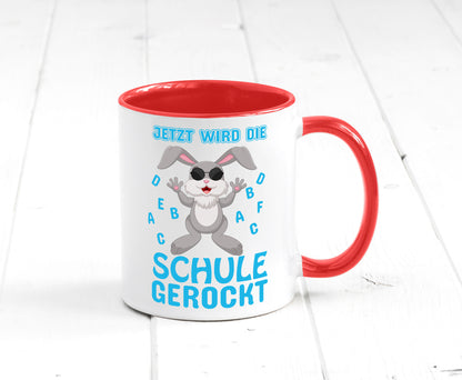 Schule wird gerockt | Schulbeginn Tasse cooler Hase lustiger Spruch Geschenk