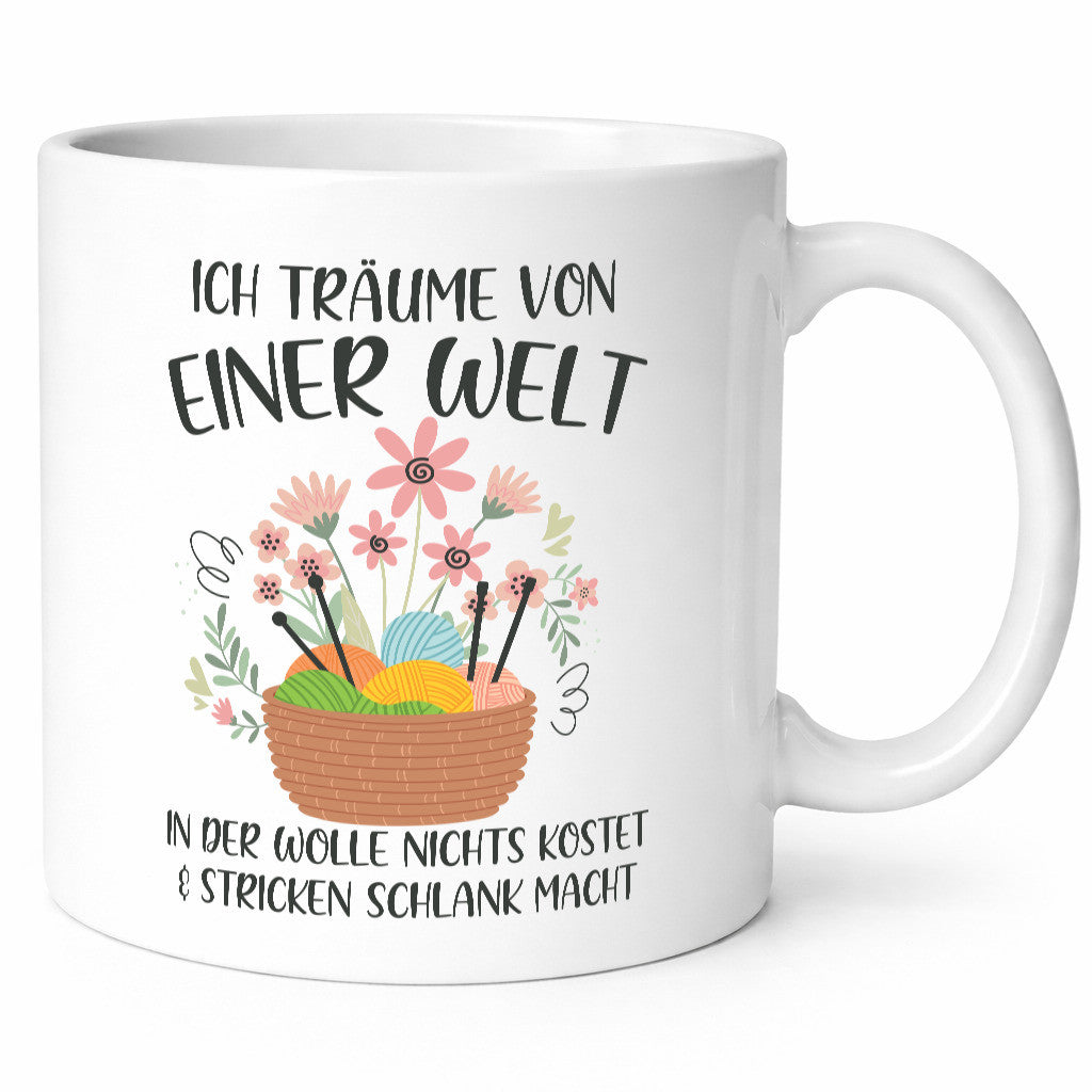 Träume von Wolle die nichts kostet | Korb Strick Blumen lustiger Spruch