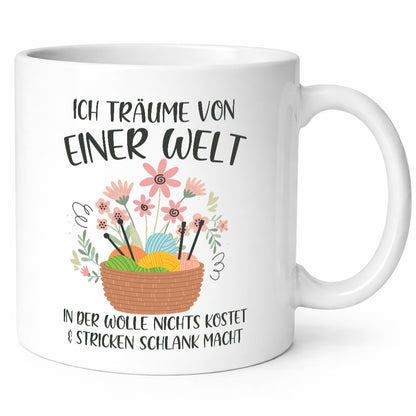 Träume von Wolle die nichts kostet | Korb Strick Blumen lustiger Spruch