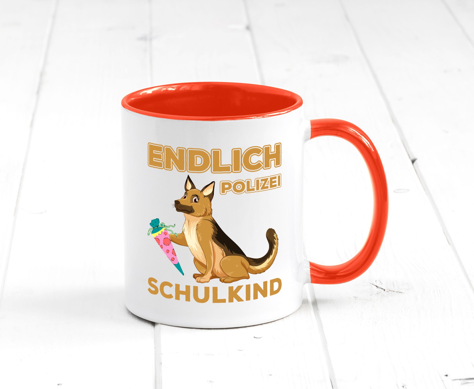 Endlich Schulkind | Tasse Einschulung Polizei Hund lustiger Spruch Geschenk