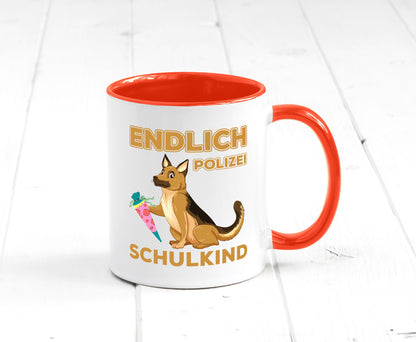 Endlich Schulkind | Tasse Einschulung Polizei Hund lustiger Spruch Geschenk