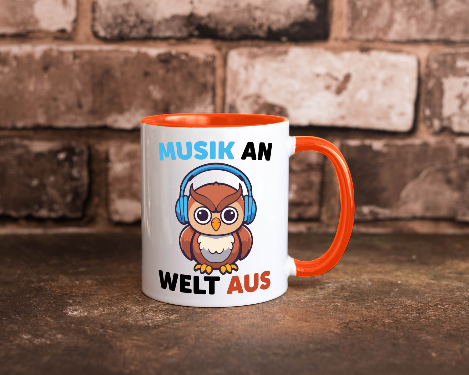 Musik an Welt aus | Eule hört lustiger Spruch Geschenk Humor Geschenkidee Tasse