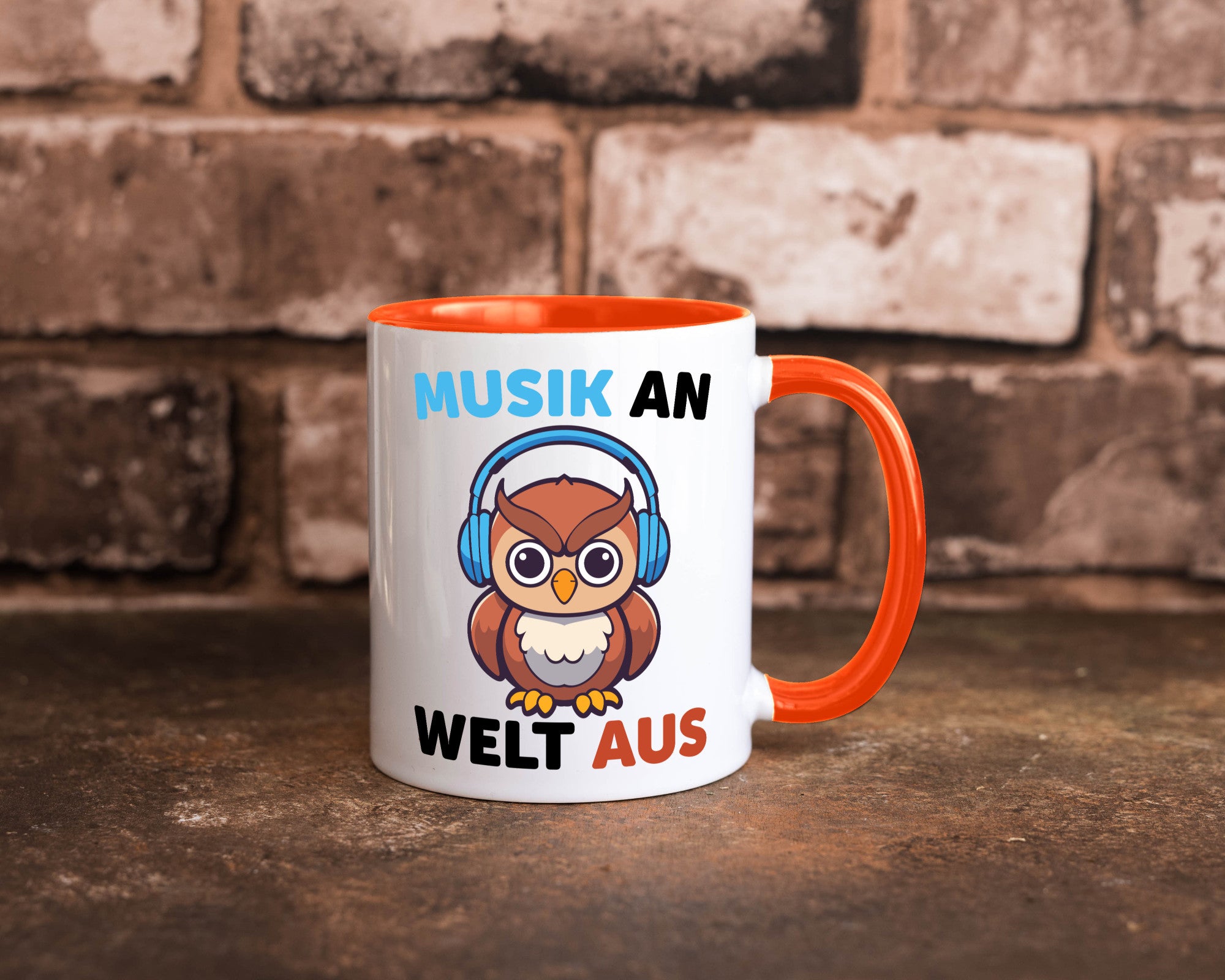 Musik an Welt aus | Eule hört lustiger Spruch Geschenk Humor Geschenkidee Tasse