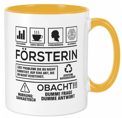 Achtung Probleme Försterin | Forst Arbeit lustig Kollegen Büro Geschenk Tasse