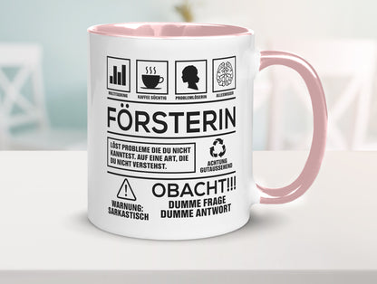 Achtung Probleme Försterin | Forst Arbeit lustig Kollegen Büro Geschenk Tasse