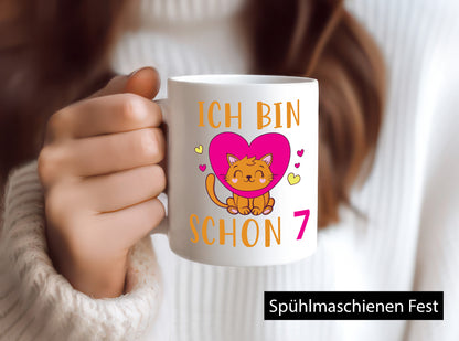 Ich bin schon 7 | Katze Herzchen Geschenkidee Tierliebhaber Humor Tasse