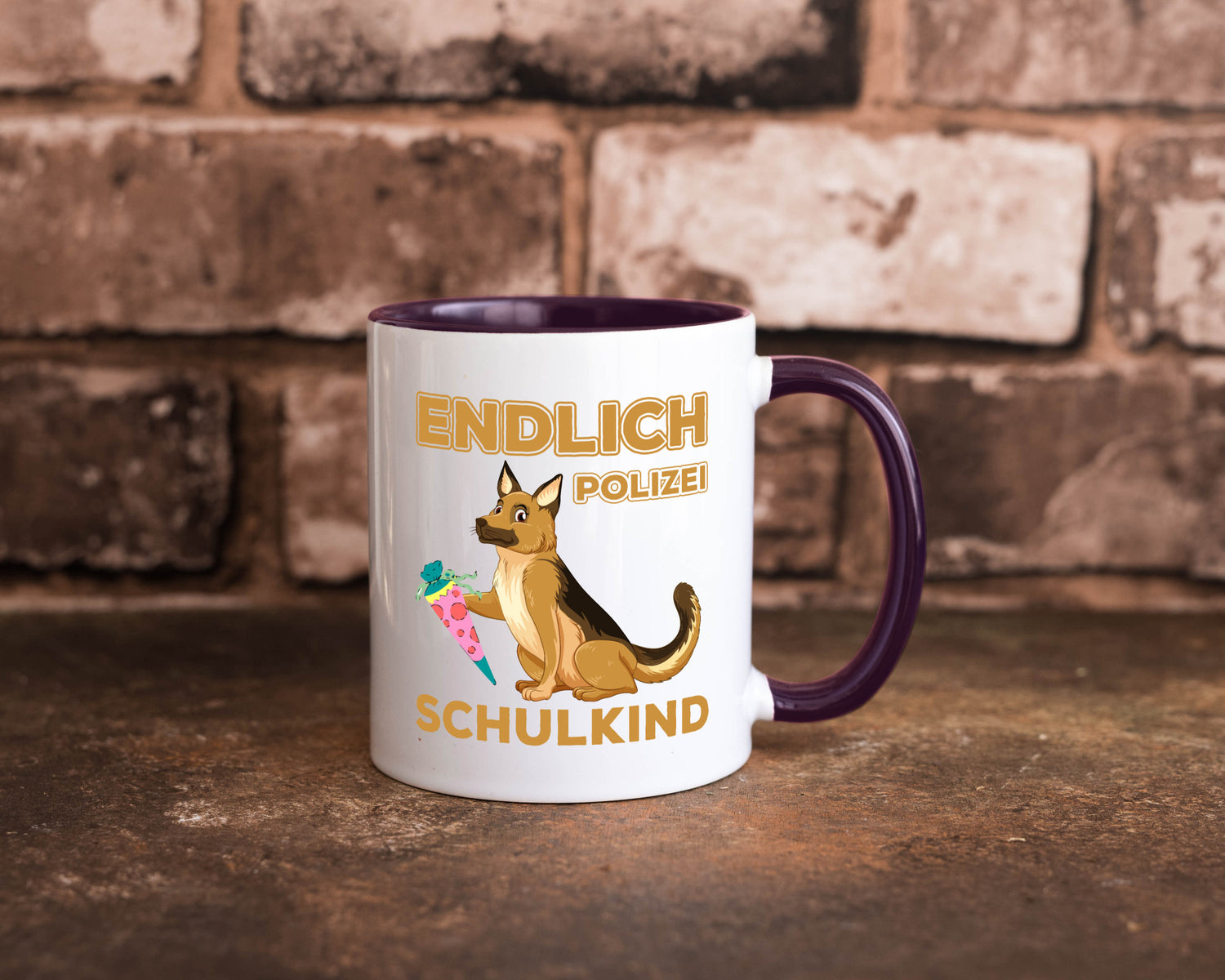 Endlich Schulkind | Tasse Einschulung Polizei Hund lustiger Spruch Geschenk