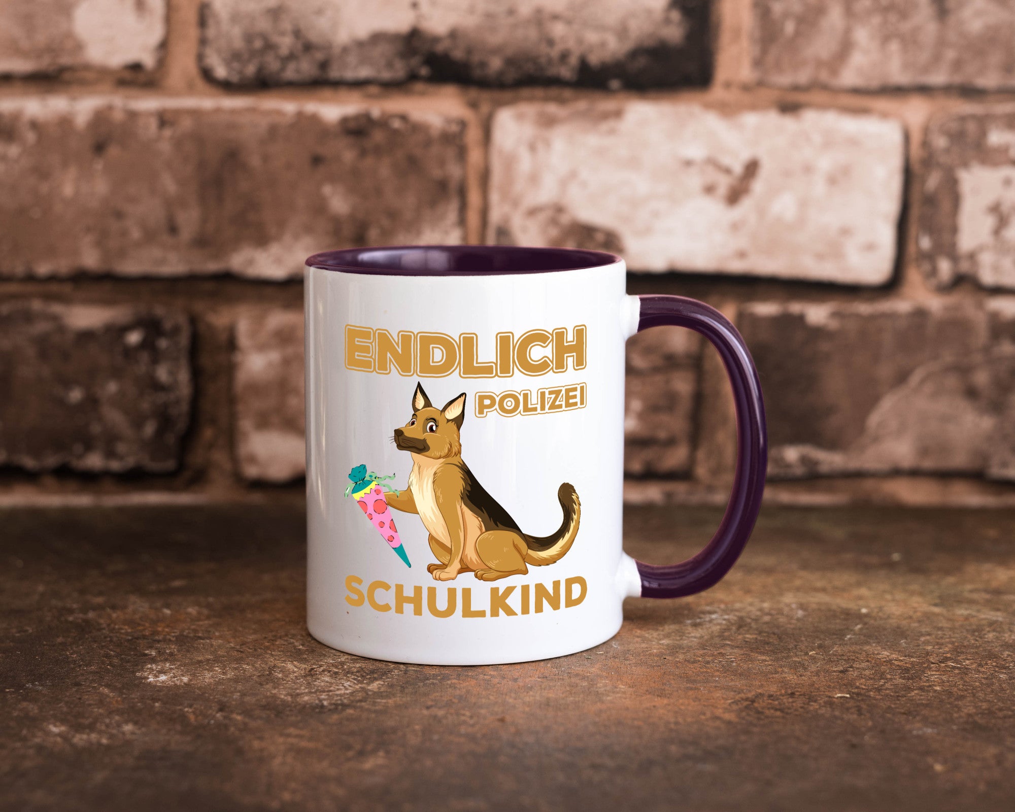 Endlich Schulkind | Tasse Einschulung Polizei Hund lustiger Spruch Geschenk