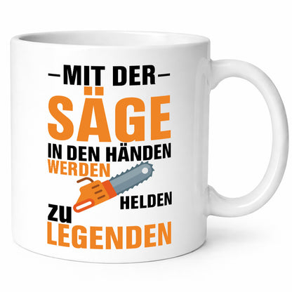 Mit der Säge in den Händen | Holzfäller lustiger Spruch Geschenk Humor