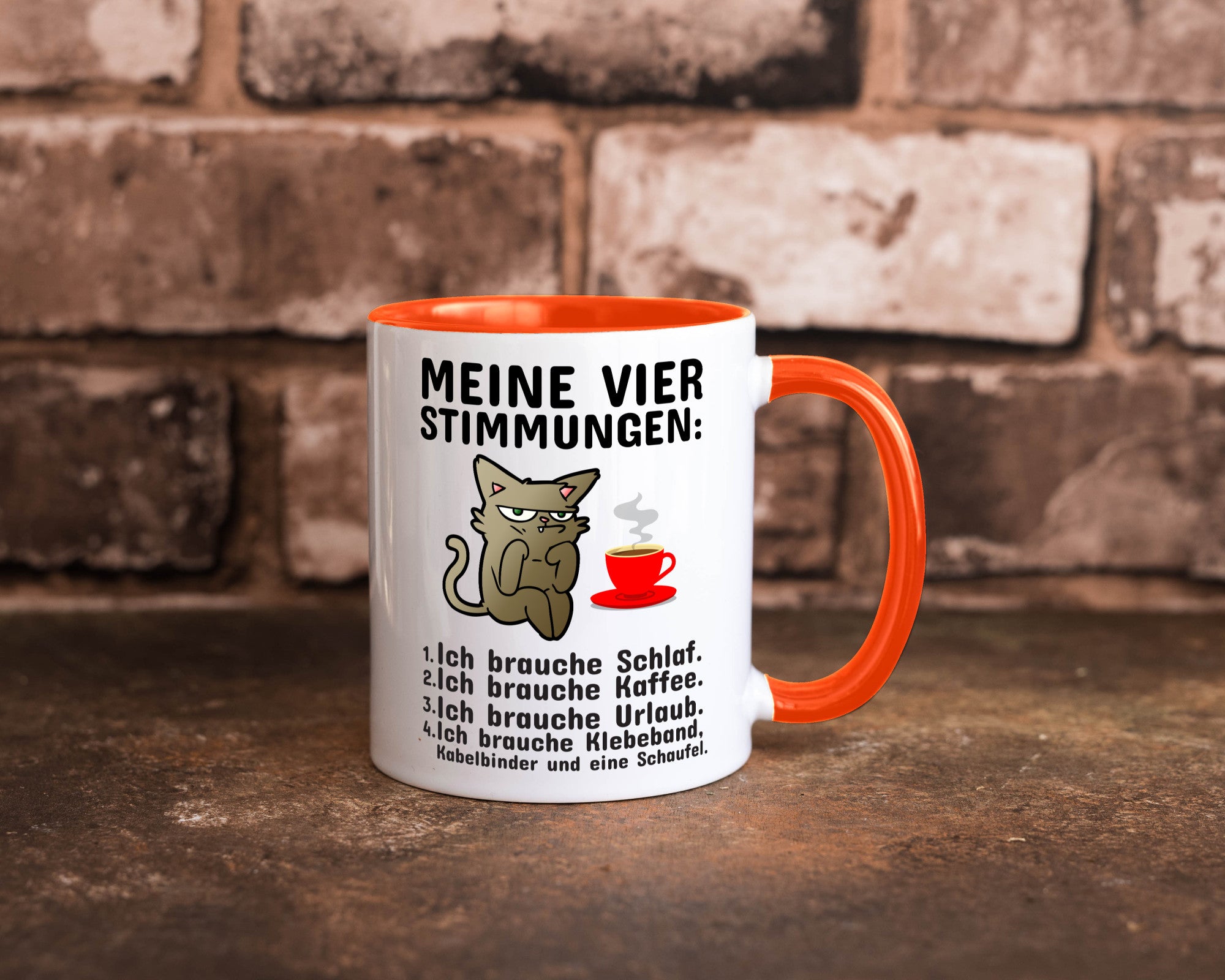 Vier Stimmungen | Morgenmuffel Tasse mürrische Katze Humor Tierliebhaber