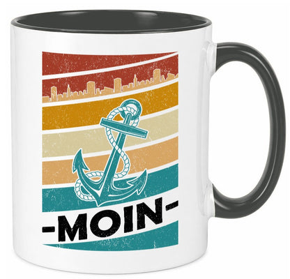 Moin | Kapitän Hafen Anker See Meer Segeln v2 Geschenk Humor Geschenkidee Tasse