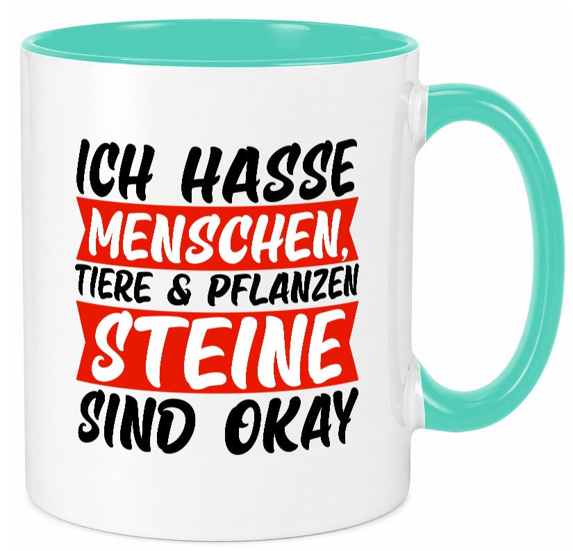 Ich hasse Menschen | Steine Sarkasmus witziger Spruch lustig Humor Geschenkidee Tasse