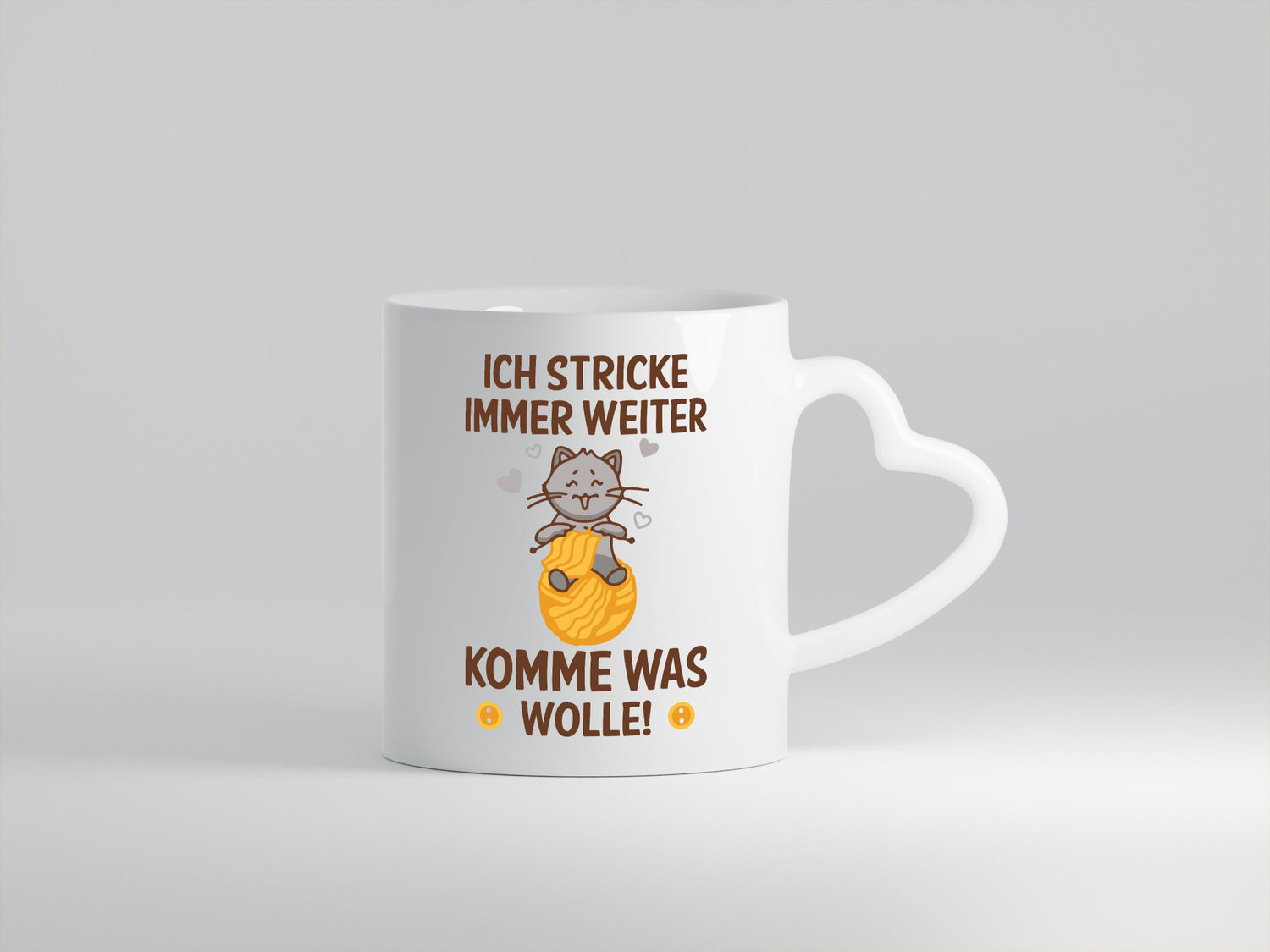 Stricke immer weiter, komme was wolle | Knöpfe Katze lustig Tierliebhaber Humor