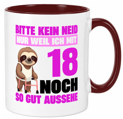 18. Geburtstag | Bitte kein neid Faultier 18 Jahre Geschenk Geschenkidee Tasse