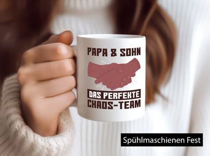 Papa &amp; Sohn | Spruchtasse Chaos-Team Vatertag lustiger Spruch Geschenk Familie