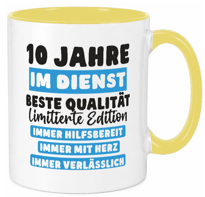 10 Jahre im Dienst | Jubiläum Arbeit v6 lustiger Spruch Geschenk Kollegen Büro Tasse