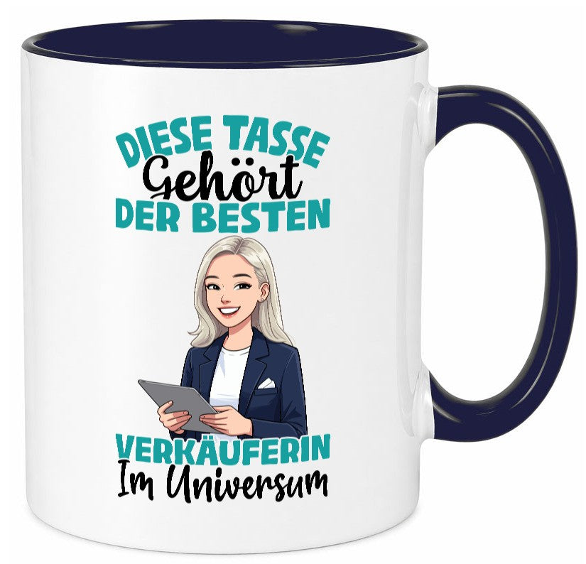 Im Universum: Verkäuferin| Kollegin | Verkaufsjob lustiger Spruch Geschenk Tasse