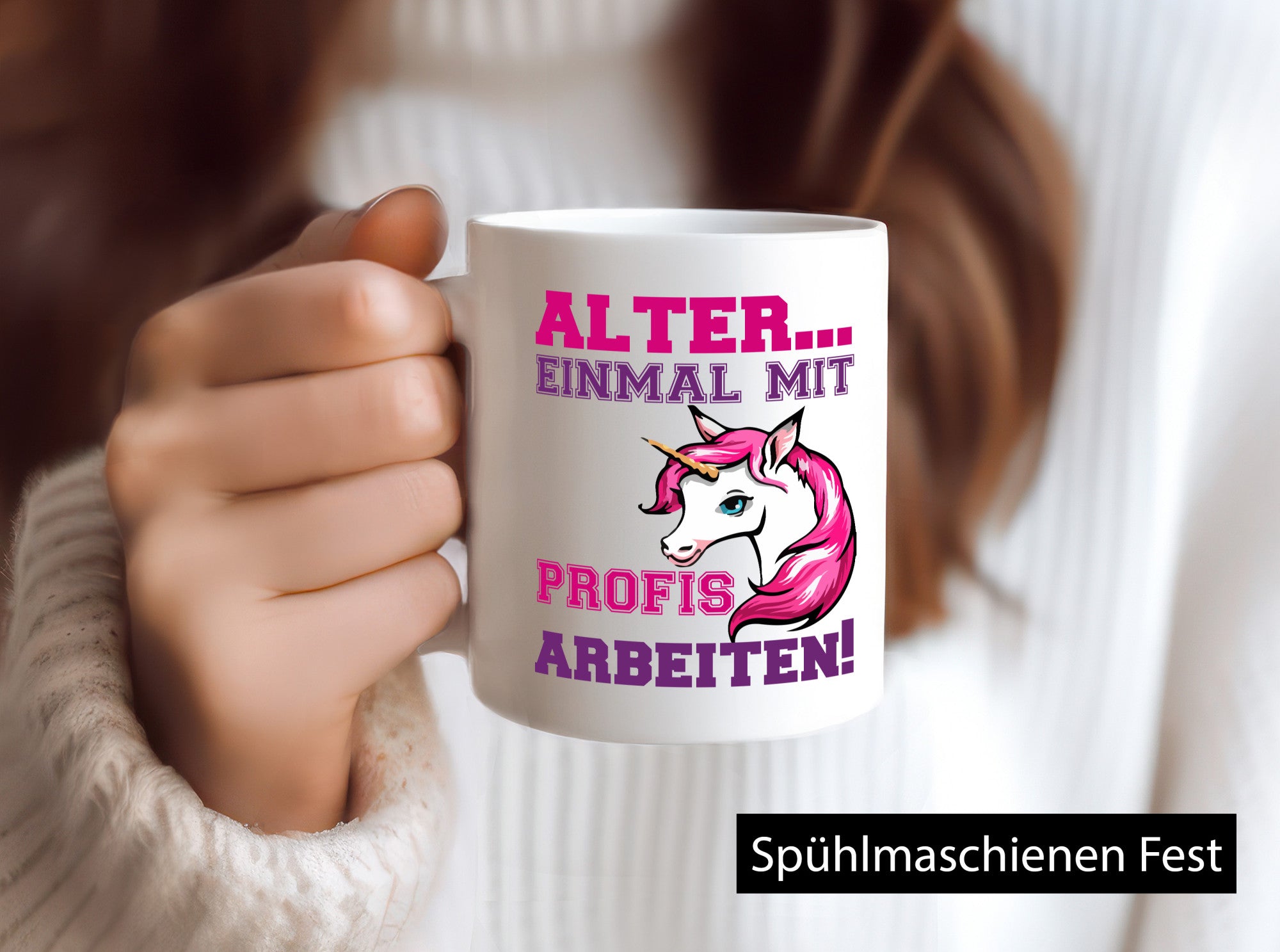 Mit Profis arbeiten | grimmiges Einhorn witzige Tasse Humor Arbeit Kollegen