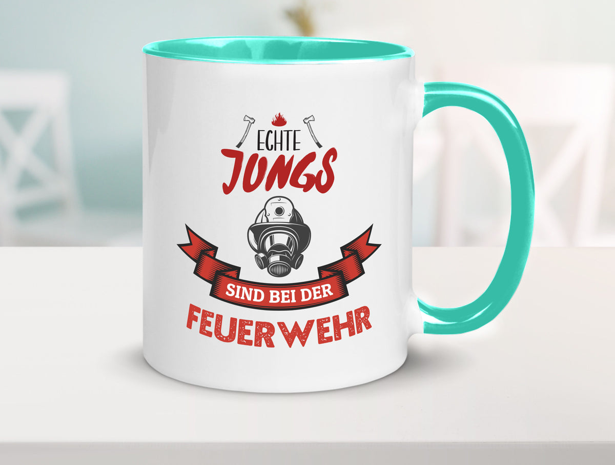 Echte Jungs sind bei der Feuerwehr | Feuerwehrmann lustiger Spruch Geschenk Tasse