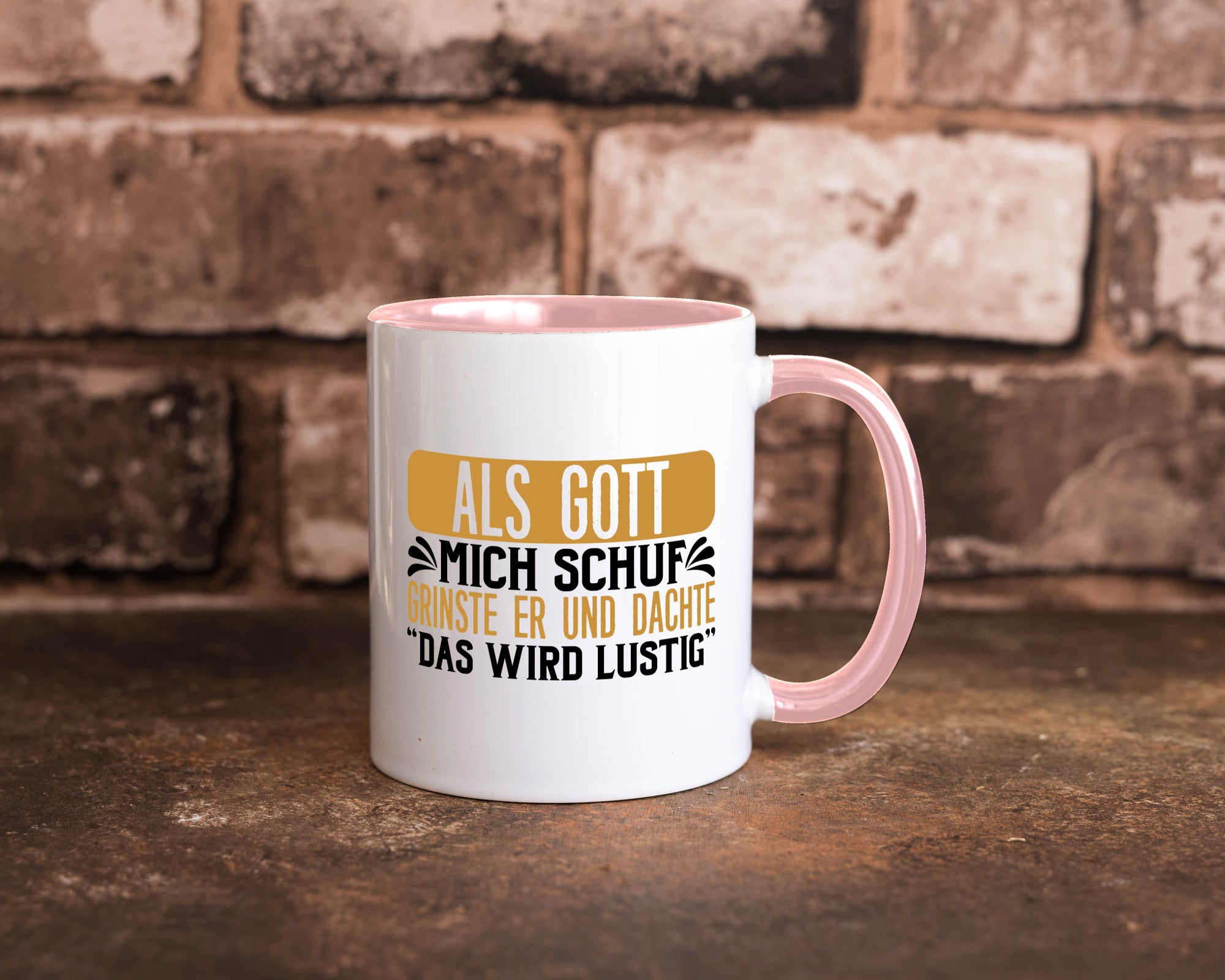 Als Gott mich Schuf Grinste er lustiger Spruch Geschenk Humor Geschenkidee Tasse