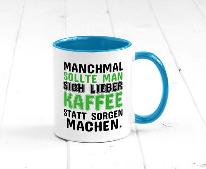 Kaffee statt sorgen lustiger Spruch Geschenk Humor Geschenkidee Tasse