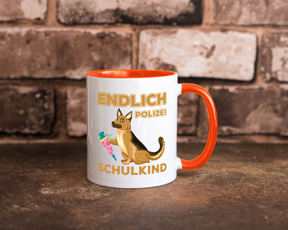 Endlich Schulkind | Tasse Einschulung Polizei Hund lustiger Spruch Geschenk