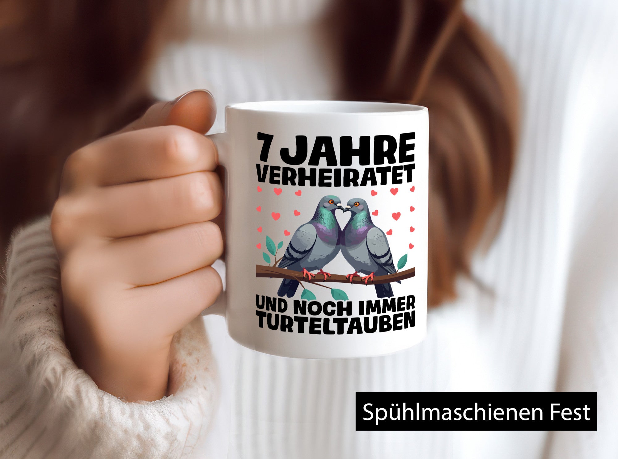 7 Jahre verheiratet | Turteltauben Ehe Ehepaar Geschenkidee Humor Tasse