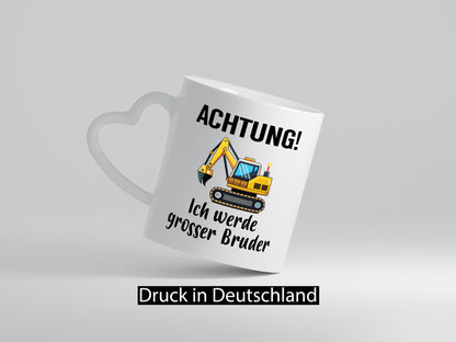 Achtung ich werde Großer Bruder | Bagger Geschwister Geschenkidee Humor Tasse