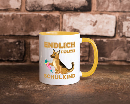 Endlich Schulkind | Tasse Einschulung Polizei Hund lustiger Spruch Geschenk