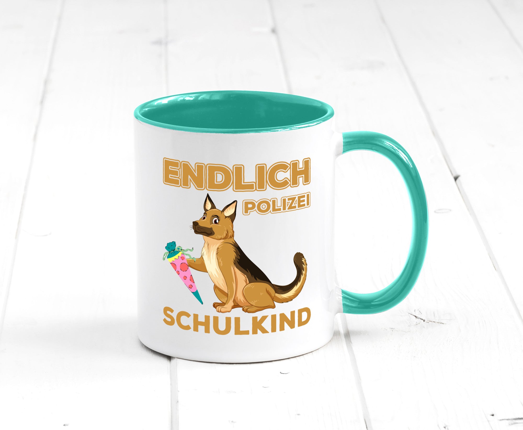 Endlich Schulkind | Tasse Einschulung Polizei Hund lustiger Spruch Geschenk