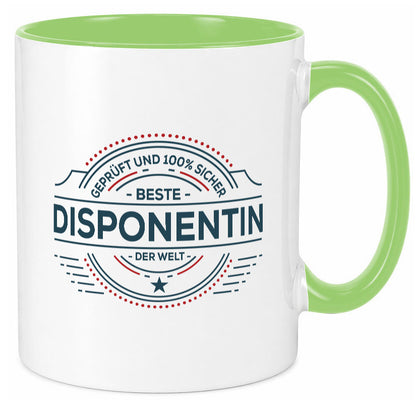 Geprüft und sicher: Disponentin | Zuteilerin Geschenkidee Humor Tasse