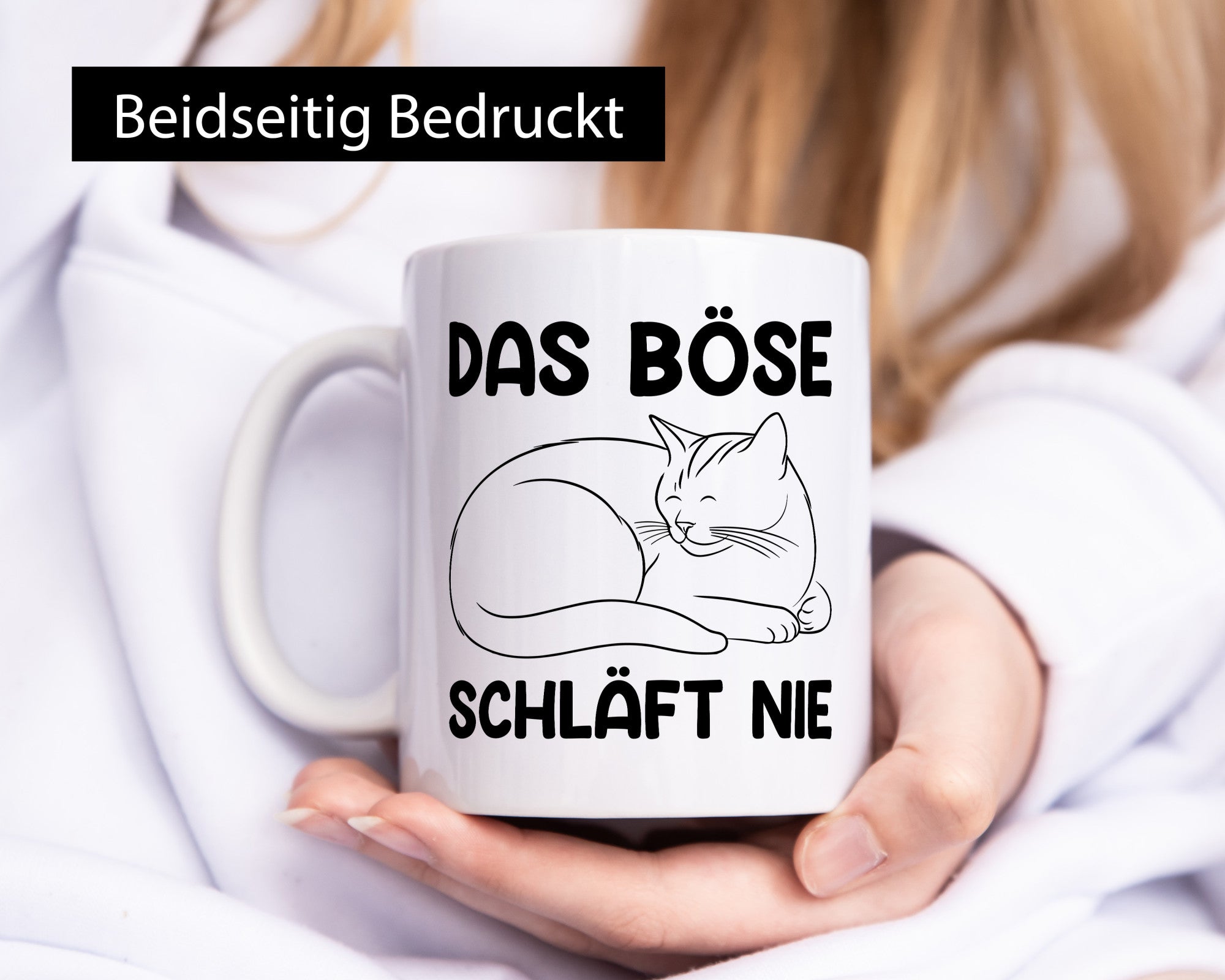 Das Böse schläft nie | Katze Frauen Geschenkidee Tierliebhaber Humor Tasse
