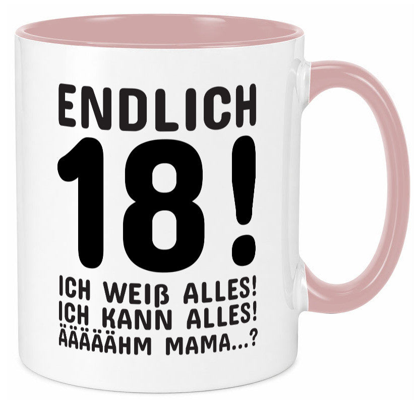 Endlich 18 | Geburtstag Tasse volljährig Erwachsen lustig Geschenkidee Geschenk