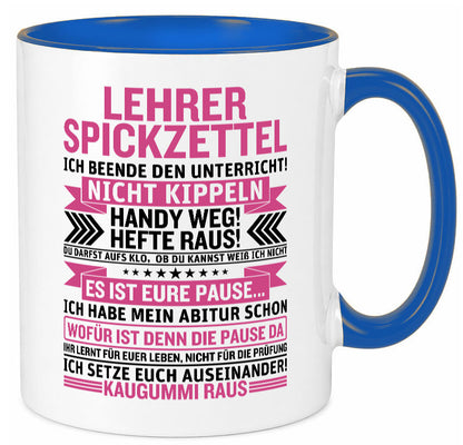 Lehrer Spickzettel | Beruf Tasse lustiger Spruch vl1 Geschenk Arbeit Kollegen