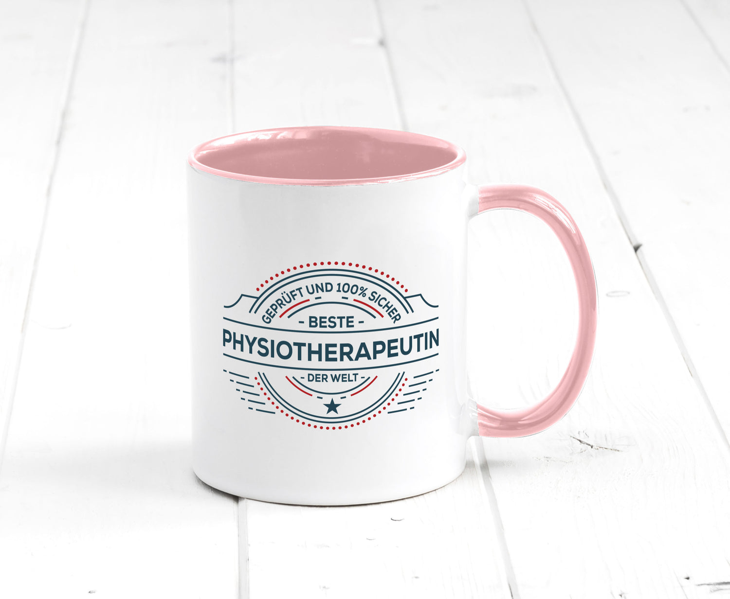 Geprüft und sicher: Physiotherapeutin Humor Geschenkidee Tasse
