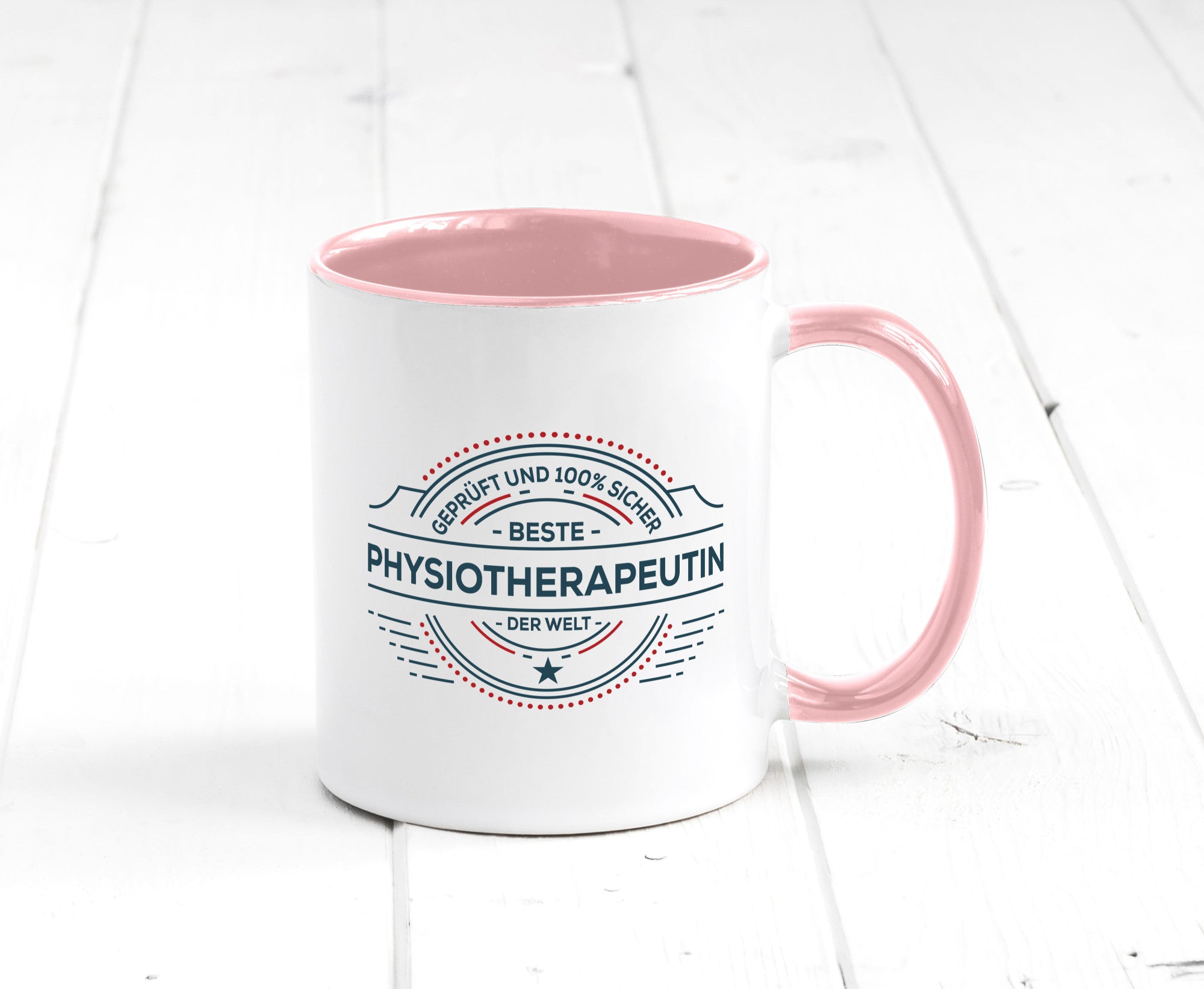 Geprüft und sicher: Physiotherapeutin Humor Geschenkidee Tasse