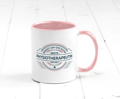 Geprüft und sicher: Physiotherapeutin Humor Geschenkidee Tasse