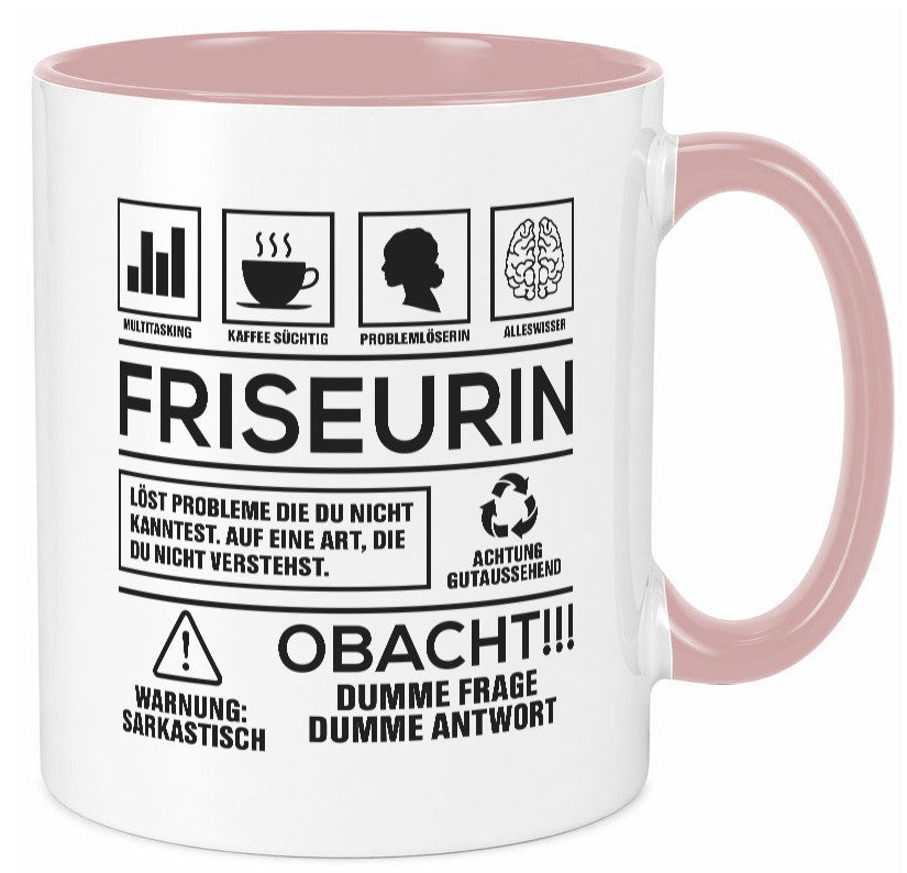 Achtung Probleme Friseurin | Friseuse Frisörin Geschenkidee Humor Tasse