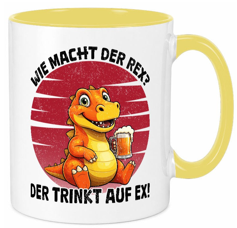 Wie macht der Rex trinkt auf ex | Bier T-Rex v2 lustiger Spruch Geschenk Humor Tasse
