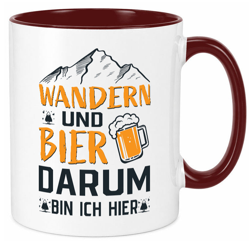 Wandern, Bier, darum hier | Berge Bierglas lustiger Spruch Geschenk Humor Tasse