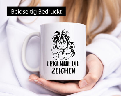 Erkenne die Zeichen | Stinkefinger Humor Geschenkidee Tasse