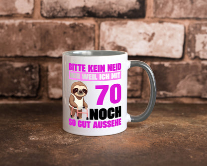 70. Geburtstag | Bitte kein neid Faultier 70 Jahre v2 Humor Geschenkidee Tasse