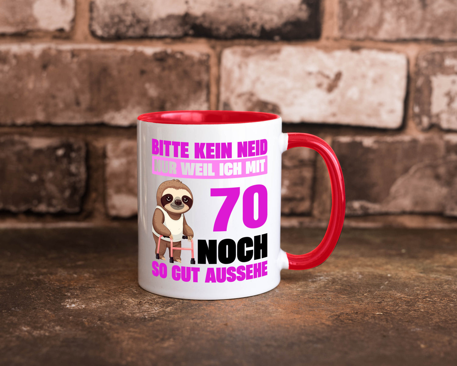 70. Geburtstag | Bitte kein neid Faultier 70 Jahre v2 Humor Geschenkidee Tasse