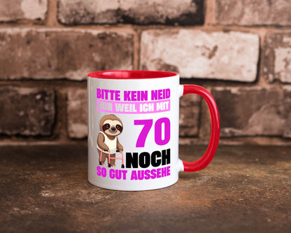 70. Geburtstag | Bitte kein neid Faultier 70 Jahre v2 Humor Geschenkidee Tasse