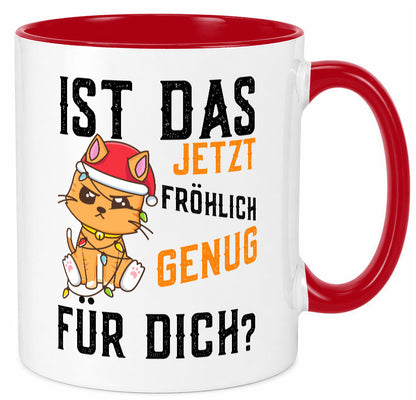 Ist das fröhlich genug | Katze Weihnachten Lichterkette Geschenk Tierliebhaber Tasse